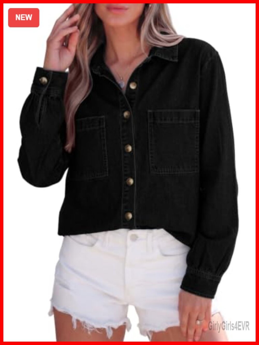 Sidefeel Womens Long Sleeve Button Down Denim Shirt Relaxed Fit